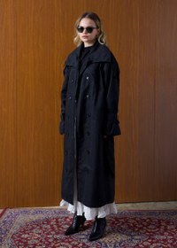 Resim Dik Yaka Oversize Trençkot Siyah - M/L 