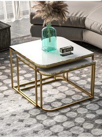 Resim Uslucan Alışveriş Orta Sehpa Damla İkili Lüx Gold Beyaz Çok Renkli 