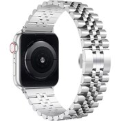 Resim Forzacase Apple Watch Se / Se 2 44mm İle Uyumlu Rolex Tasarım Metal Kordon Kayış - Fc878 Gümüş 