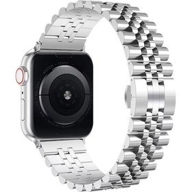 Resim Forzacase Apple Watch Se / Se 2 44mm İle Uyumlu Rolex Tasarım Metal Kordon Kayış - Fc878 Gümüş 