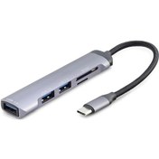 Resim Usb Hub Combo 5ın1 Usb Type-c Sd + Tf Card Gri Hdx7039 