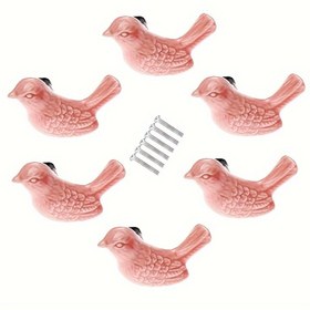 Resim 6 Adet Pembe Sevimli Kuş Tasarımlı Dolap Kolu Tutacakları, Kurulum Vidaları ile Seramik Çekmece Kulpları, Vintage Çinko Alaşım Çekmeceler 