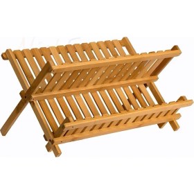 Resim Nishev 2 Katlı Bambu Katlanabilir Tabaklık Bulaşıklık Büyük Boy Mutfak Bulaşık Kurutma Rafı 47X32 cm 