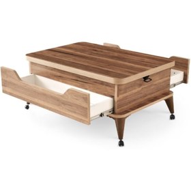 Resim ZERENLAND 1299 Tekerlekli Çift Çekmeceli Akıllı Sehpa, Sihirli Sehpa, Orta Sehpa, Laptop Masası 