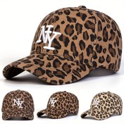 Resim 1 Kadın NY Leopar Desenli Beyzbol Şapkası, Ayarlanabilir Güneş Koruma Rahat Şapka, Açık Hava Seyahati ve Plaj Tatili için, Polyester, Toka Kapanışı, Nakış Detaylı, Leopar Desenli Şapka 