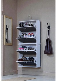 Resim Eliusta Berrak Antrasit 8 Bölmeli Ayakkabılık 72 Cm Genişlikte Duvara Monte 72x156x26 Cm Ayakkabılık Antrasit 