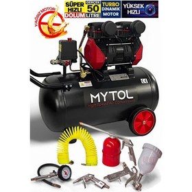 Resim Pro Seri 50litre 8 Bar 1.5hp Bakır Sargı Turbo Dolum Yağsız Sessiz Hava Kompresör Takım 