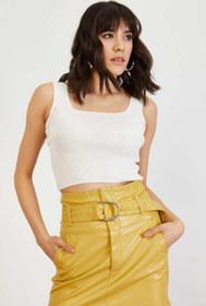 Resim As Collection Beyaz Kare Yaka Likralı Fit Triko Kadın Crop Bluz 