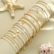 Resim 19 Parça Plaj Tatili Stili Üst Üste Takılabilir Şık Minimalist Retro Tasarım Kalp Kelebek Boncuklu Taşlı Parlak Geometrik Yuvarlak Boncuk Zincir Yılan Kemik Zinciri Uçak Zinciri Minimalist Metal Bileklik ve Halhal Seti Günlük Kullanım İçin Hediye 