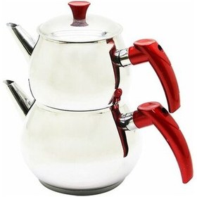 Resim Mini 2lt Küçük Boy Küre Çelik Çaydanlık Seti - Üst: 0.75lt - Alt: Çok Renkli 
