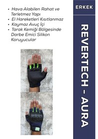 Resim Revertech Aura Lacivert - Neon / Yarım Parmak - Kaymaz Avuç İçi Motosiklet Eldiveni Erkek 