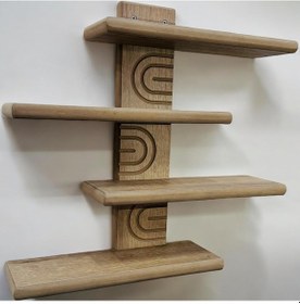 Resim Asimetrik Bohem Ahşap Dekoratif Duvar Rafı 4 Raflı Ahşap 