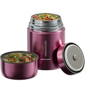 Resim 1 adet Yalıtımlı Termal Pişirici, Yuvarlak Şekil, Paslanmaz Çelik Malzeme, Kilit Kapanışı, Açık ve Kapalı, Çatal ve Kaşık ile, Dış Mekan için, Pirinç ve Çorba ile birlikte getirin 