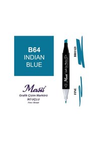 Resim Çift Uçlu Marker Grafik Çizim Kalemi 64 Hint Mavi 