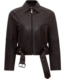 Resim Love Kadın Kahverengi Gömlek Yaka Vintage Oversize Deri Ceket - Kahverengi / 