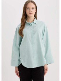 Resim DeFacto Relax Fit Keten Karışımlı Uzun Kollu Tesettür Gömlek Tunik B9835AX25SPGN1113 