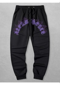 Resim Guys Letter Fire Graphic Drawstring Eşofman Altı Siyah 