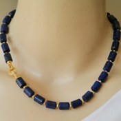 Resim maycollection Zirkon Taşlı Gold Kapama Mavi Lapis Lazuli Doğaltaş Tasarım Kolye 
