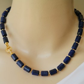 Resim maycollection Zirkon Taşlı Gold Kapama Mavi Lapis Lazuli Doğaltaş Tasarım Kolye 