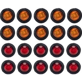 Resim Wondernest Yuvarlak Yan Sones Römork Led Lambası Kırmızı Kamyonet İşaret Arada Amber A5014 20'si 1 + Sd Diğer 