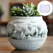 Resim Silikon Reçine Döküm Kalıbı - Serene Town ile Sıcak Hava Balonları ve Uçan Balonlar, Yuvarlak Depolama Kutusu/Kalem Tutucu, Düzensiz Şekil, Çimento ve Beton El Sanatları için Mükemmel, İç Mekan Dekor Kalıbı | Dekoratif Silikon Kalıp | Detaylı İmpression Kalıbı, Reçine Döküm için Kalıp, Noel için En İyi, Şükran Günü için Mükemmel 