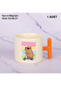 Resim Capybara Kaliteli Porselen İsim Yazılabilir Premium Hediyelik Baskılı T Kupa Bardakdoğumgünühediyesi Turuncu 