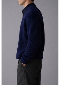 Resim Tarz Cool Lacivert Erkek Slim Fit Pamuklu Yuvarlak Yaka Düğmeli Hırka Lacivert 