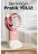 Resim Şarjlı Telefon Standlı Mini El Fanı Sessiz Taşınabilir Masa Vantilatörü Pembe 