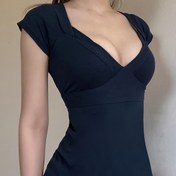 Resim Retro Y2K Büstiyer Üç Temel Kısa Kol Sıkıcılığa Bağlı Stil Tişört 