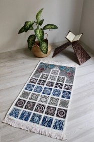 Resim 40 Yama Desenli Astarlı Lüks Seccade S1017 Gri Gri 