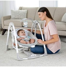 Resim Ingenuity Convertme 2'si 1 Arada Kompakt Taşınabilir Bebek Salıncağı Ve Bebek Koltuğu, Akülü Titreşimler, Otomatik Sallanma, Doğa Sesleri - 9 Kg'a Kadar 