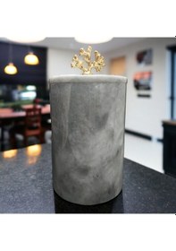 Resim Gri Mermer Çöp Kovası-kapaklı Organizer-gold Aksesuarlı Gri 
