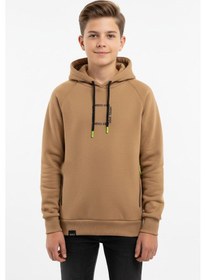 Resim Kapüşonlu Fermuarlı Cepli Erkek Çocuk Sweatshirt-90917 Kahverengi 