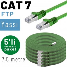 Resim IRENIS 5 Adet 7,5 Metre Cat7 Kablo Yassı Ftp Ethernet Network Lan Kablosu, Yeşil 