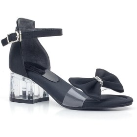 Resim hapshoe Jessie Siyah Saten Kurdeleli Kız Çocuk Topuklu Ayakkabı 