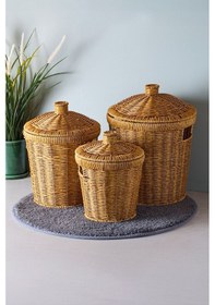 Resim Bansko 3'lü Kahverengi Patates Soğan Sarımsak Sepeti Acıkkahverengı Hasır Kahve 