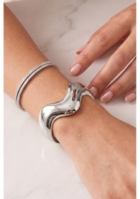 Resim Silver Kararmaz Kalın Dalgalı Hafif Kelepçe Bileklik Çok Renkli 