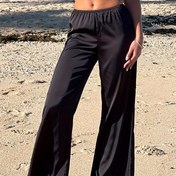 Resim Kadınlar için Siyah Saten Pantolonlar - Şık Düz Kesim Esnemez Pantolonlar, Makinede Yıkanabilir ve Kuru Temizlenebilir, İlkbahar Yaz Sonbahar Günlükten Resmiye Uygun 