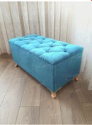 Resim Lüks Sandıklı Kapitoneli Ayakucu Puf Bench 100 Cm Gold Ayak Turkuaz 