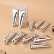 Resim 10'lu 50ml Yenilenebilir Alüminyum Kozmetik Tüpler, Gümüş Yumuşak Plastik Kaplar, Alkol İçermeyen, Yüz Temizleyici, El Kremi, Losyon Ambalajı için 