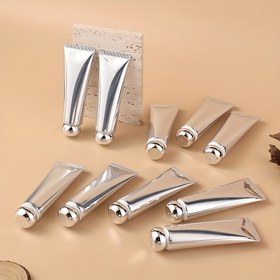 Resim 10'lu 50ml Yenilenebilir Alüminyum Kozmetik Tüpler, Gümüş Yumuşak Plastik Kaplar, Alkol İçermeyen, Yüz Temizleyici, El Kremi, Losyon Ambalajı için 