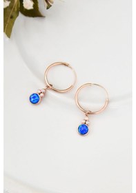 Resim Papatya Silver 925 Ayar Gümüş Rose Kaplama Opal Taşlı Halka Küpe 