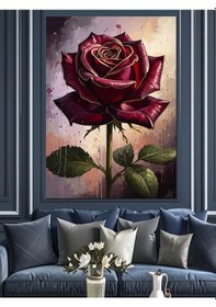 Resim Ahşap Tablo Yağmur Damlaları Altında Kırmızı Gül 