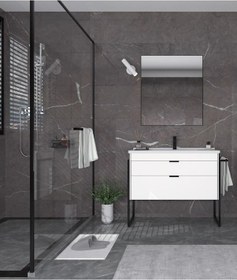 Resim Orka Trio 100 Cm Mdf Çekmeceli Beyaz Ayaklı Banyo Dolabı Takımı Beyaz 