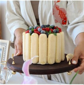 Resim Akayev Ahşap 28 Cm Altın Ayak Ginkgo Yuvarlak Sunum Tabağı Beyaz 