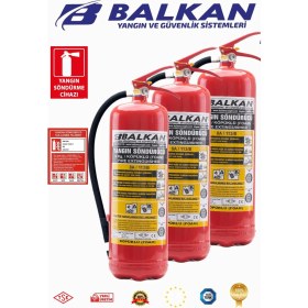 Resim BALKAN YANGIN VE GÜVENLİK SİSTEMLERİ 6 kg Ruhsata Uygun 4 Yıl Köpüklü Yangın Tüpü 3 Adet (Talimat-Levha) 