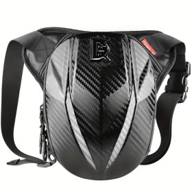 Resim Su Geçirmez Motosiklet Bacak Çantası - Geometrik Karbon Lif Desenli Dayanıklı EVA Sert Kabuk Bel Paketi, Güvenli Sürüş Ekipmanı Depolama için Çoklu Bölmeler ve Ayarlanabilir Askılar, Macera Aksesuarları | Şık Bacak Çantası | EVA Yapısı 