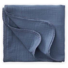 Resim Cigit Dantel İşlemeli Tekkat Müslin Battaniye 100X100 cm +/- 3 cm İndigo Mavi 