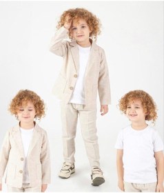 Resim Mnk Baby & Kids Ceketli Tişörtlü Erkek Çocuk Keten Damatlık Takım M00714 Bej 