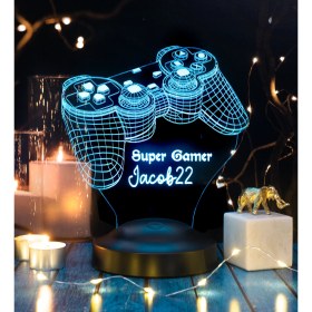 Resim Sevgi Lambası Joystick Tasarımlı, Oyun Konsolu Tasarım Kişiye Özel Gamer Hediyesi 3 Boyutlu LED Lamba, Gamer Masa Lambası 